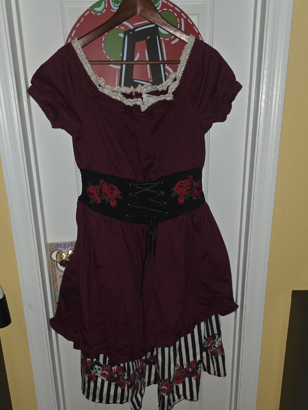 Disney Redd Pirates Dress Shop Burgundy and Black Lace-Up Rose Dress